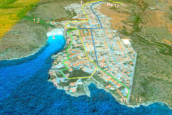Map of fixed Porter, locating points of access to information urbanization and beach calen Porter Cova of the discotheque in Xoroi and the path to Calas Covas