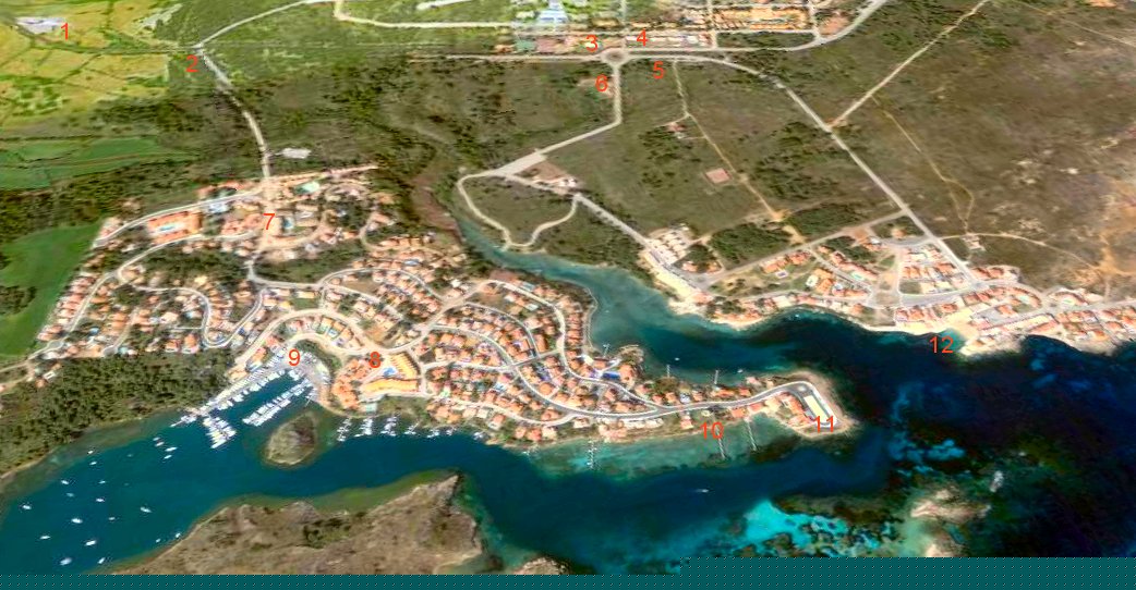 Mapas de Menorca, vistas del acceso al area del Puerto de Addaia y la playa de Na Macaret por el camino de la Urbanizacion de Arenal d´en Castell